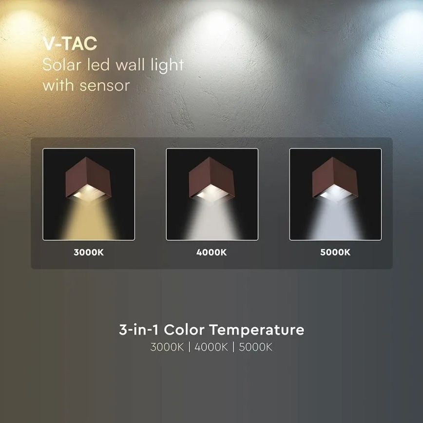 Aplique solar de pared LED con sensor LED/9W/3,7V 3000/4000/5000K IP65 2600 mAh marrón