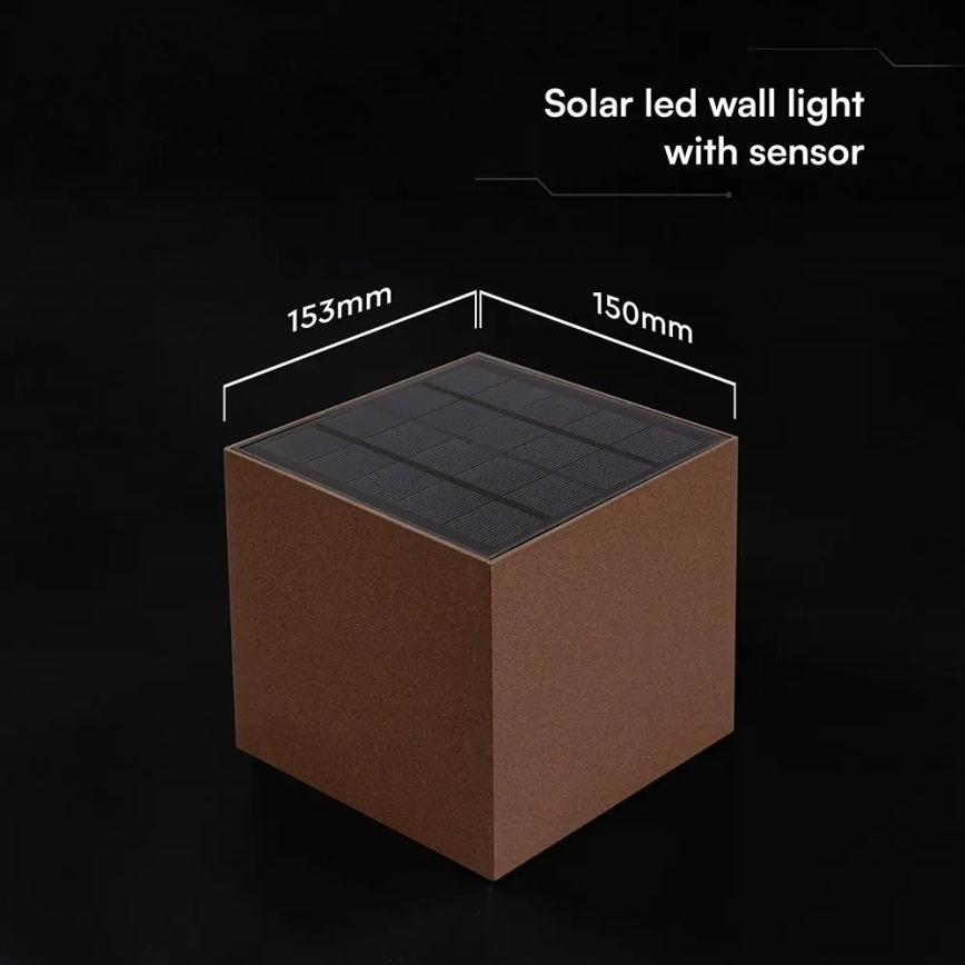 Aplique solar de pared LED con sensor LED/9W/3,7V 3000/4000/5000K IP65 2600 mAh marrón