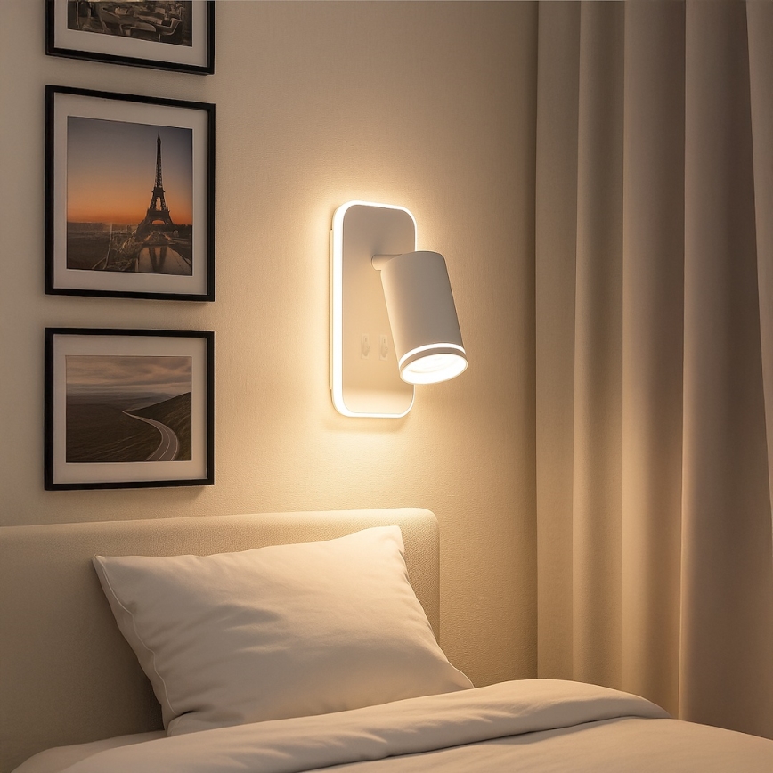 Aplique de pared tipo foco LED PIPE 1xGU10/10W/230V + LED/6W, blanco