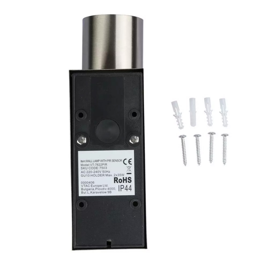Lámpara de pared exterior con sensor 2xGU10/35W/230V IP44