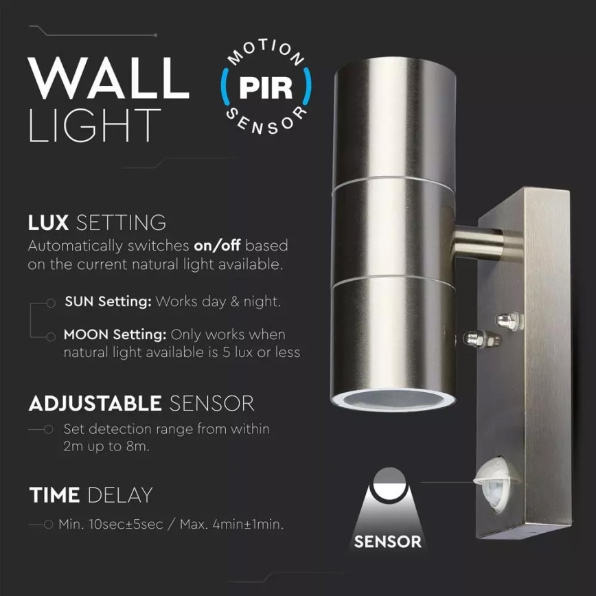 Lámpara de pared exterior con sensor 2xGU10/35W/230V IP44