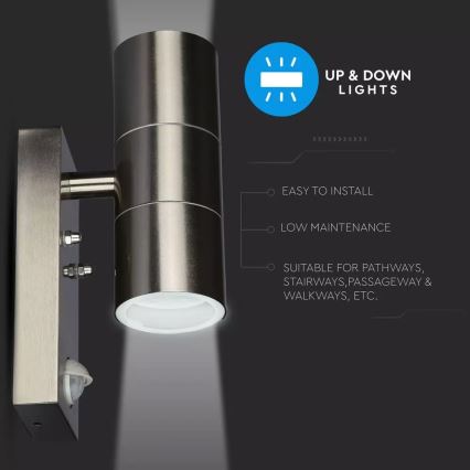 Lámpara de pared exterior con sensor 2xGU10/35W/230V IP44