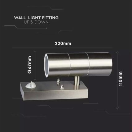 Lámpara de pared exterior con sensor 2xGU10/35W/230V IP44