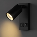 Aplique focal de pared LED con carga USB LED/5W/230V negro