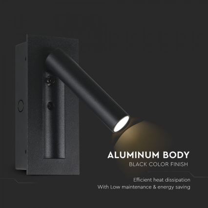 Aplique LED de pared orientable LED/2W/230V 3000K negro