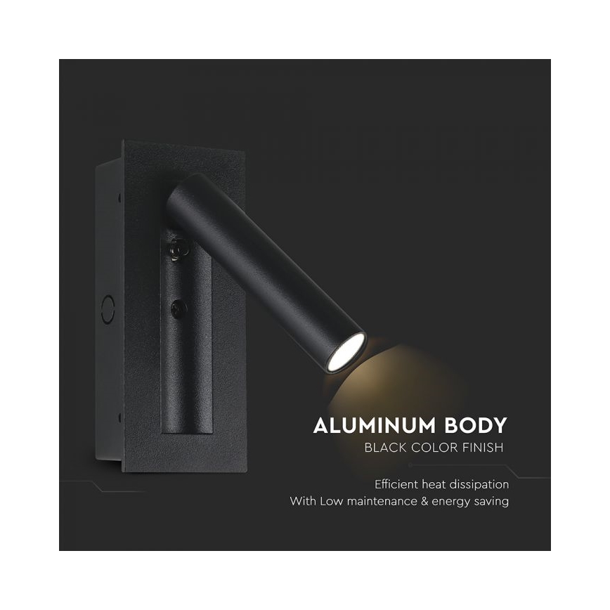 Aplique LED de pared orientable LED/2W/230V 3000K negro