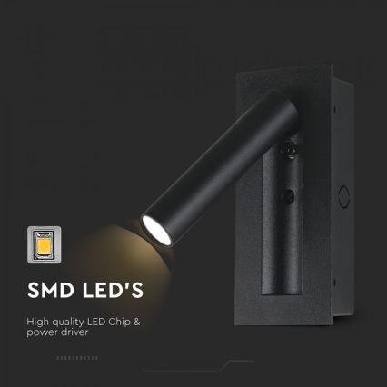 Aplique LED de pared orientable LED/2W/230V 3000K negro