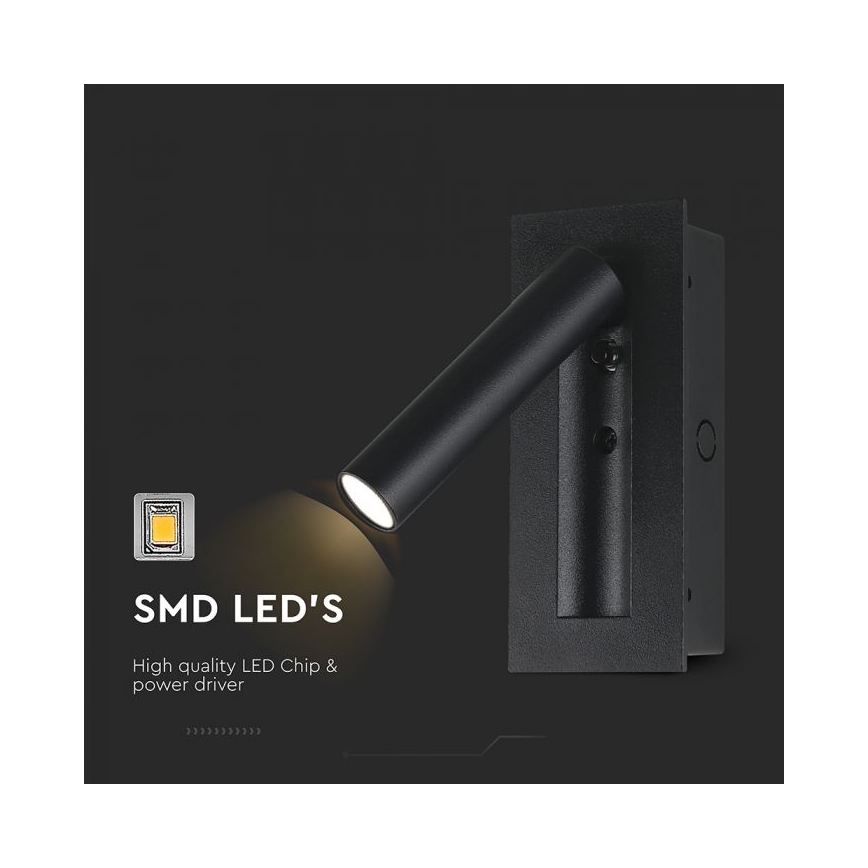 Aplique LED de pared orientable LED/2W/230V 3000K negro
