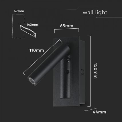 Aplique LED de pared orientable LED/2W/230V 3000K negro