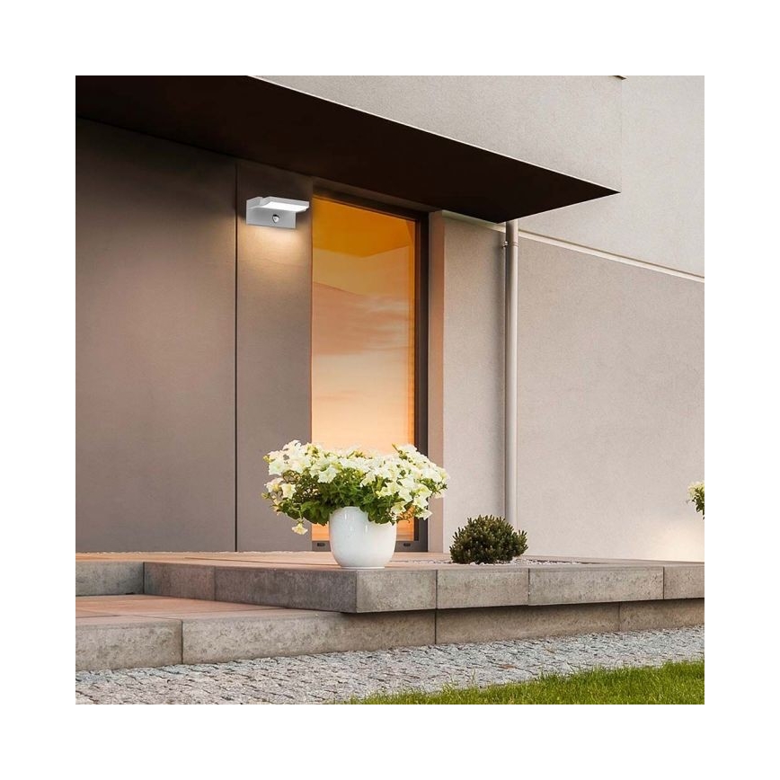 Aplique LED de pared para exterior con sensor, 17W, 230V, 4000K, IP65, blanco