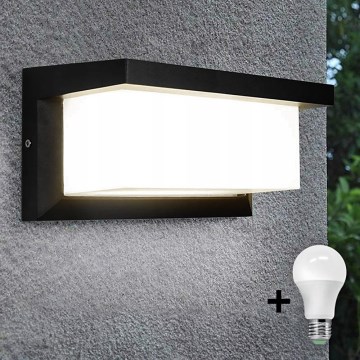 Aplique LED para exterior con bombilla con sensor crepuscular NEELY 1xE27/9W/230V IP54 negro