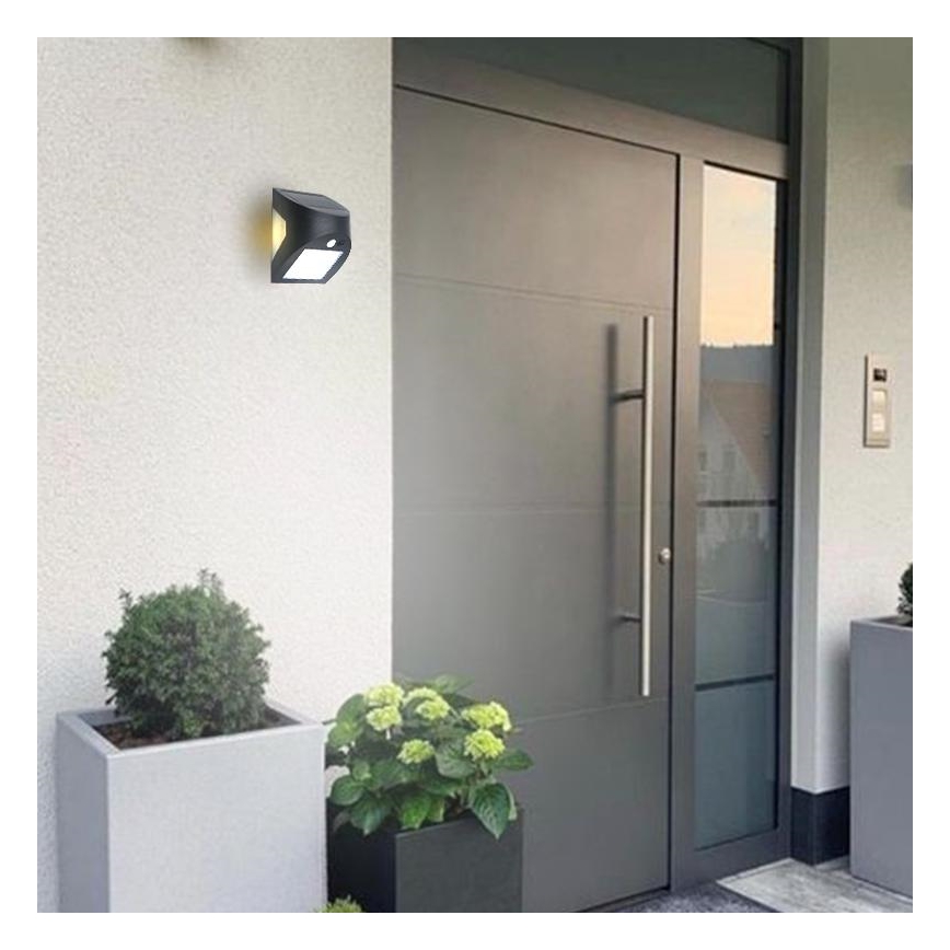 Luminaria solar de pared con sensor LED/3W/3,7V 3000/4000K 1200 mAh IP54 negra