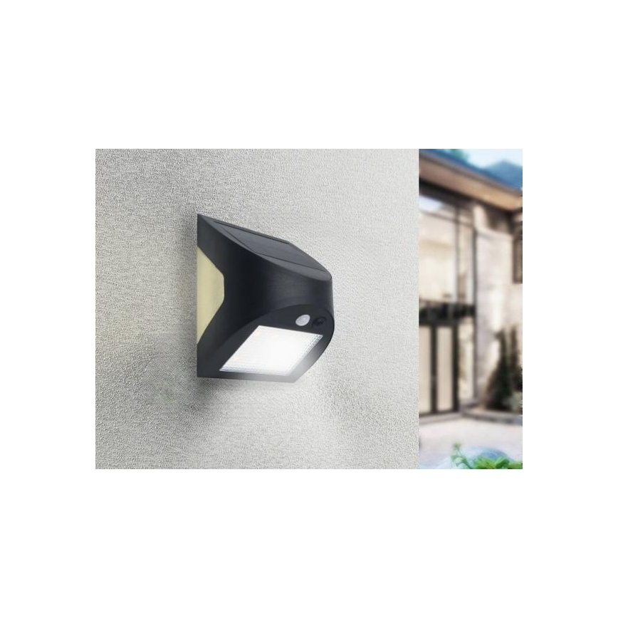 Luminaria solar de pared con sensor LED/3W/3,7V 3000/4000K 1200 mAh IP54 negra
