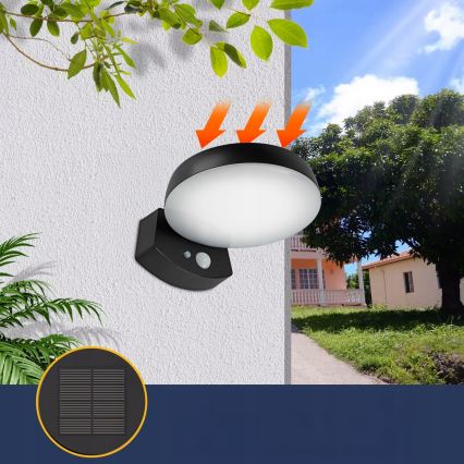 Aplique solar de pared LED regulable con sensor LED/3W/3,7V 1800 mAh IP54 negro