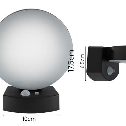 Aplique solar de pared LED regulable con sensor LED/3W/3,7V 1800 mAh IP54 negro