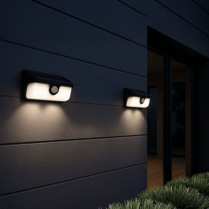 Aplique solar de pared con sensor LED LINK/5W/3,7V IP65, negro