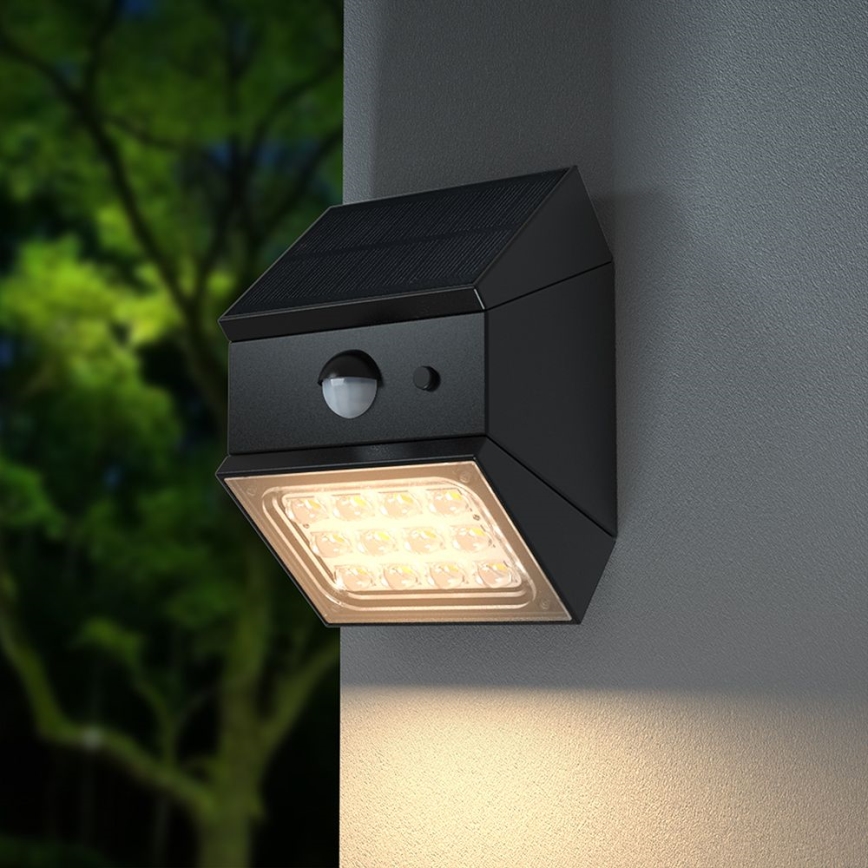 Aplique solar LED de pared con sensor LED/2,5W/3,7V 3000/4000/6000K IP65 1200 mAh negro