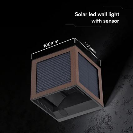 Aplique solar LED con sensor LED/9W/3,7V 3000/4000/6000K IP65 2600 mAh marrón