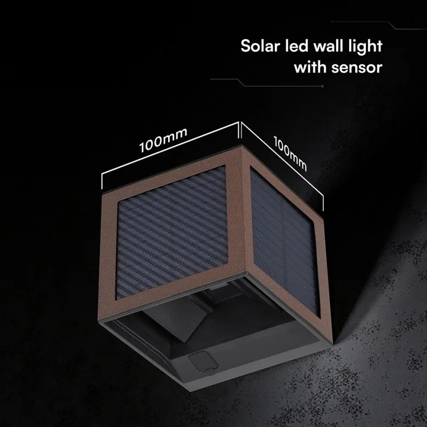 Aplique solar LED con sensor LED/9W/3,7V 3000/4000/6000K IP65 2600 mAh marrón