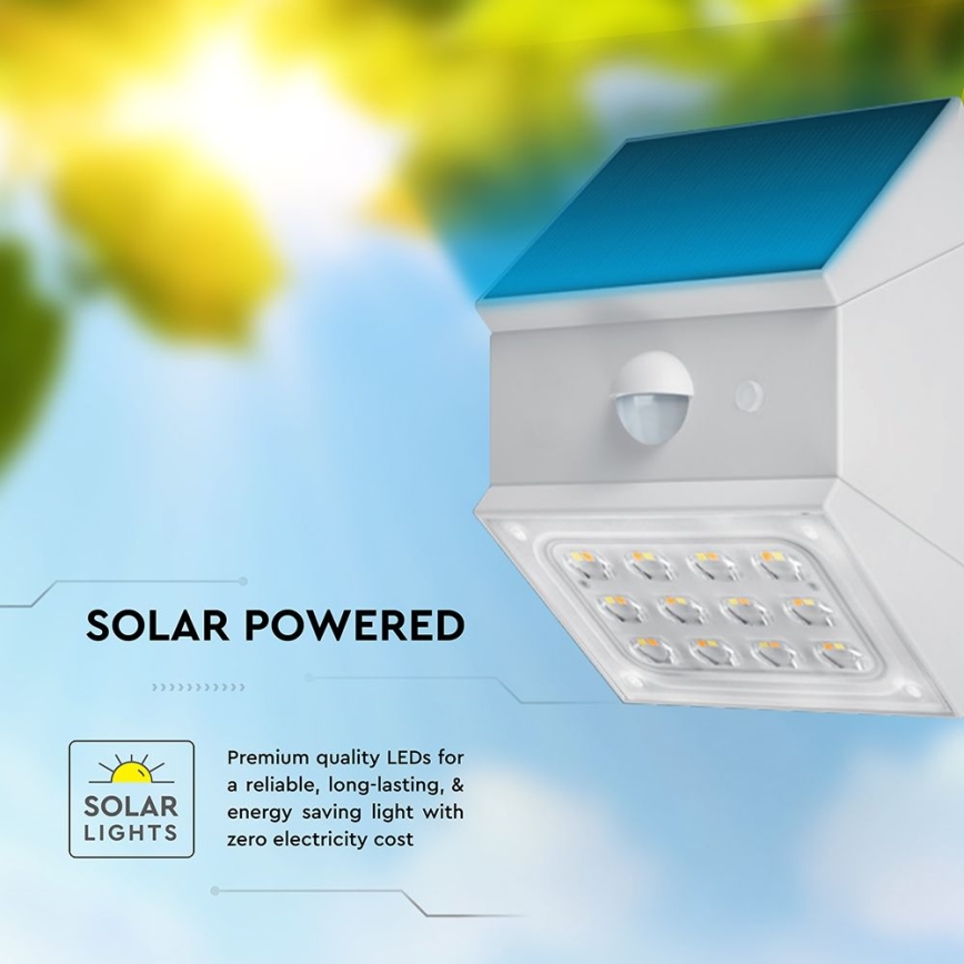 LED Aplique solar de pared con sensor LED/2,5W/3,7V 3000/4000/6000K IP65 1200 mAh blanco