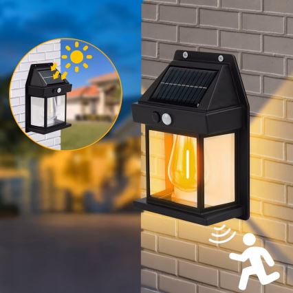 Aplique solar LED de pared con sensor LED/3,7V 600 mAh IP44 negro