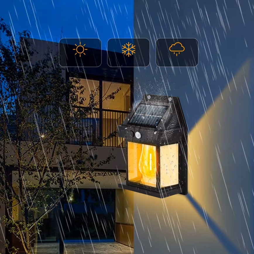 Aplique solar LED de pared con sensor LED/3,7V 600 mAh IP44 negro
