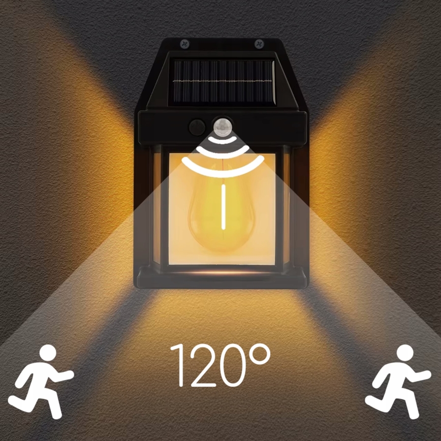 Aplique solar LED de pared con sensor LED/3,7V 600 mAh IP44 negro