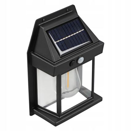 Aplique solar LED de pared con sensor LED/3,7V 600 mAh IP44 negro