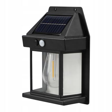 Aplique solar LED de pared con sensor LED/3,7V 600 mAh IP44 negro