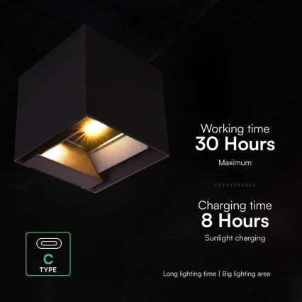 Aplique solar de pared LED con sensor LED/9W/3,7V 3000/4000/5000K IP65 2600 mAh negro