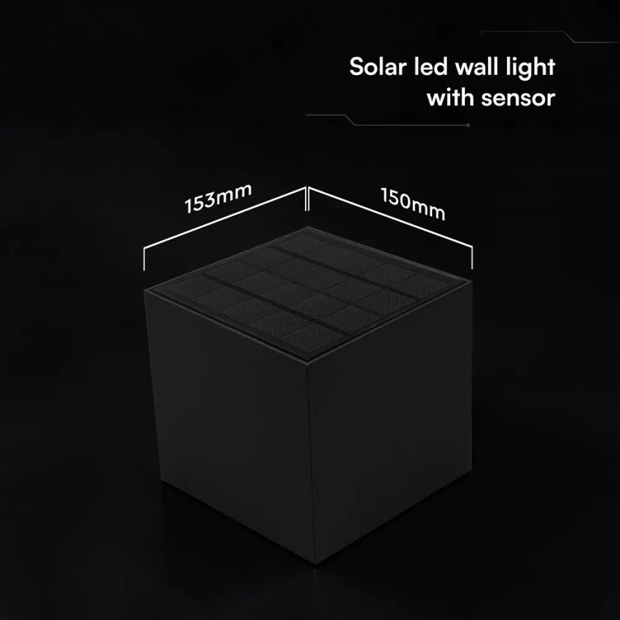 Aplique solar de pared LED con sensor LED/9W/3,7V 3000/4000/5000K IP65 2600 mAh negro