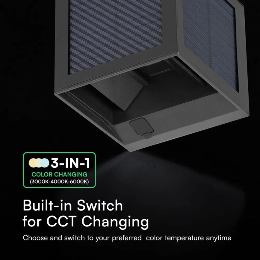 Luminaria solar de pared con sensor LED 9W/3,7V 3000/4000/6000K IP65 2600 mAh negra