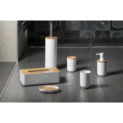 Aqualine - Dispensador de jabón SNOW 350 mm blanco/bambú