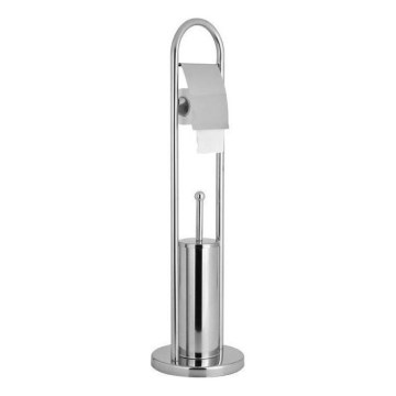 Aqualine - Escobilla de inodoro de pie con soporte para papel higiénico SAMBA 80x22 cm cromo brillante