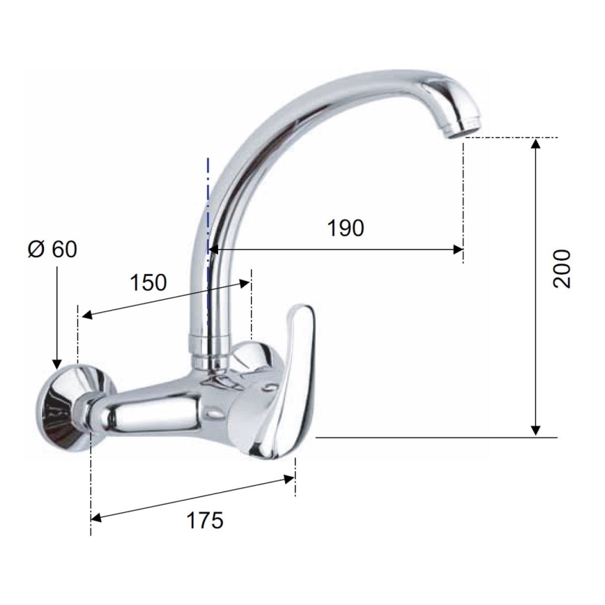 Aqualine - Grifo de fregadero KASIOPEA 20 cm cromo brillante