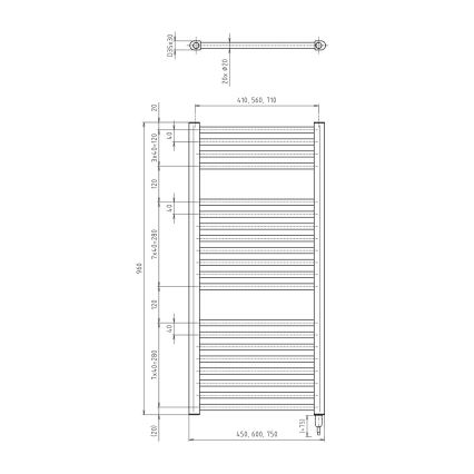 Aqualine - Radiador eléctrico de baño DIRECT-E 300W 96x45 cm negro mate