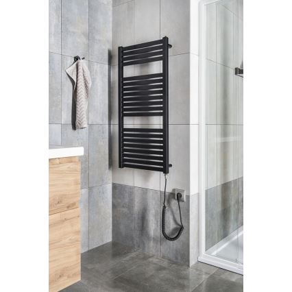 Aqualine - Radiador eléctrico de baño TONDI-E 300 W 97 x 45 cm negro mate