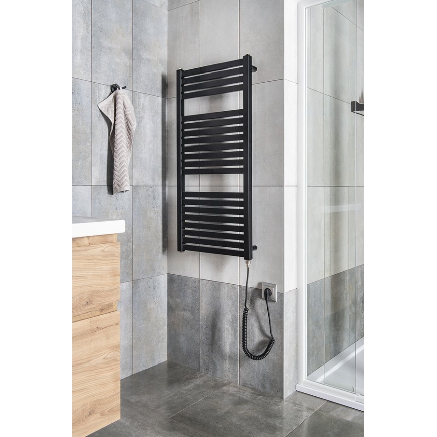Aqualine - Radiador eléctrico de baño TONDI-E 300 W 97 x 45 cm negro mate