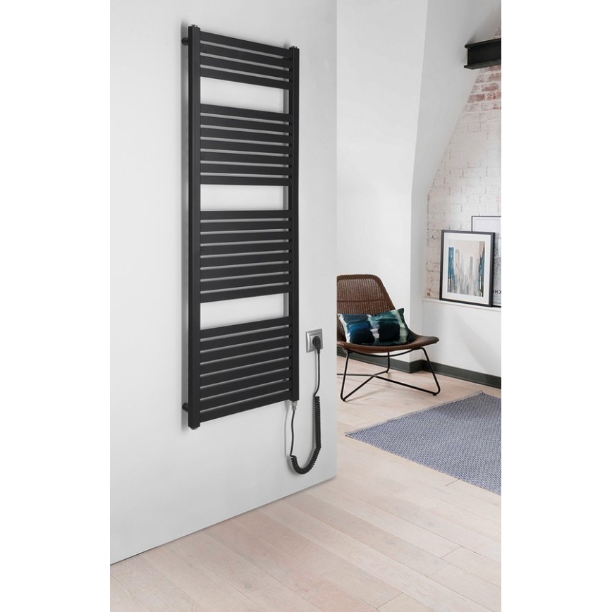 Aqualine - Radiador eléctrico de baño TONDI-E 500W 133x45 cm negro mate