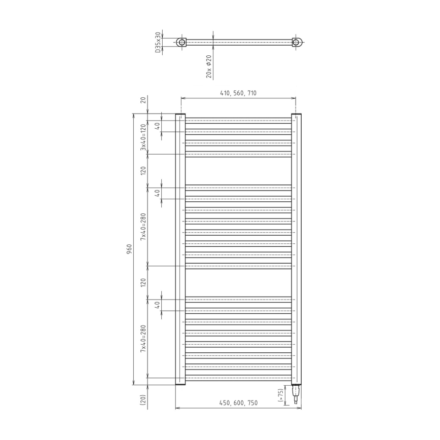 Aqualine - Radiador eléctrico para baño DIRECT-E 300W 96x45 cm blanco