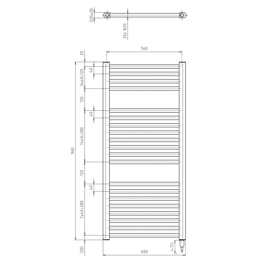 Aqualine - Radiador eléctrico para baño DIRECT-E 400 W, 96 x 60 cm, blanco