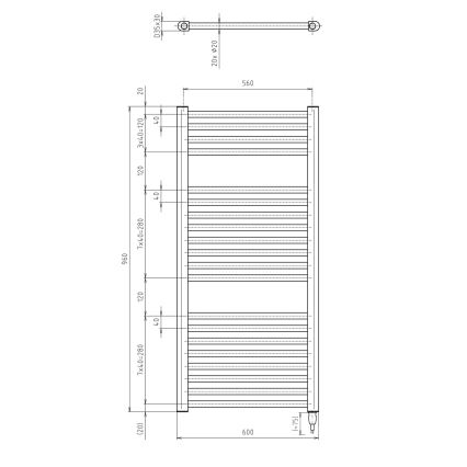 Aqualine - Radiador eléctrico para baño DIRECT-E 400W 96x60 cm negro mate