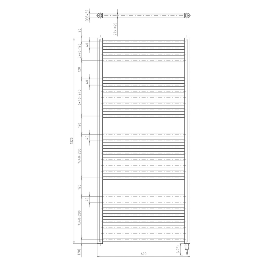 Aqualine - Radiador eléctrico para baño DIRECT-E 600W 132x60 cm negro mate
