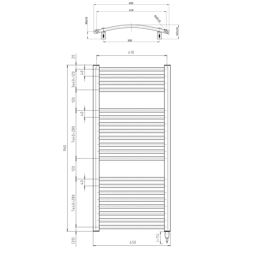 Aqualine - Radiador eléctrico para baño ORBIT-E 300W 96x45 cm blanco redondo