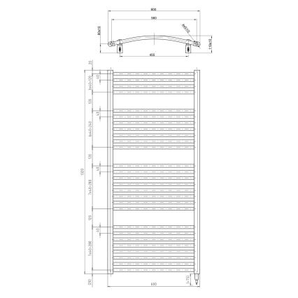 Aqualine - Radiador eléctrico para baño ORBIT-E 600 W, 132x60 cm, blanco, redondo