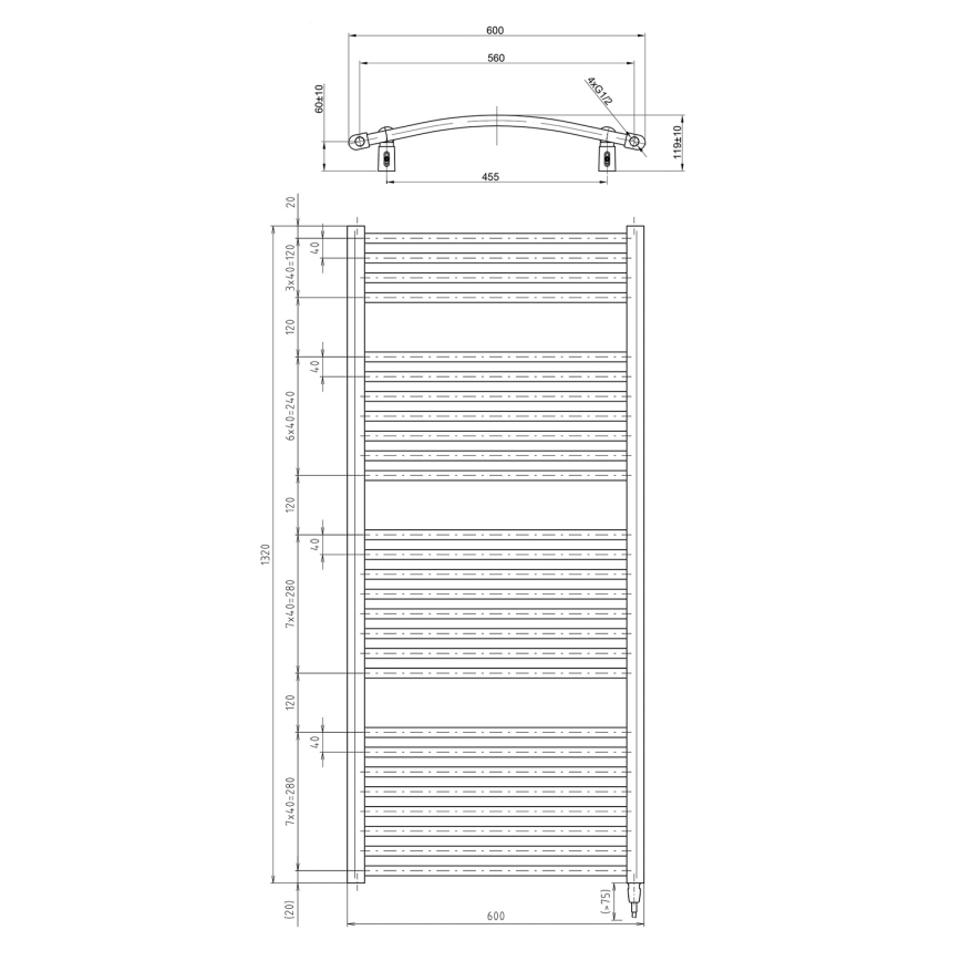 Aqualine - Radiador eléctrico para baño ORBIT-E 600 W, 132x60 cm, blanco, redondo