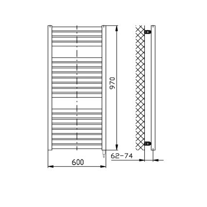 Aqualine - Radiador eléctrico para baño TONDI-E 400W 97x60 cm blanco