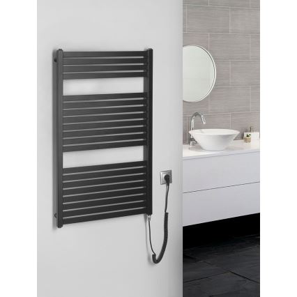 Aqualine - Radiador eléctrico para baño TONDI-E 400W 97x60 cm negro mate