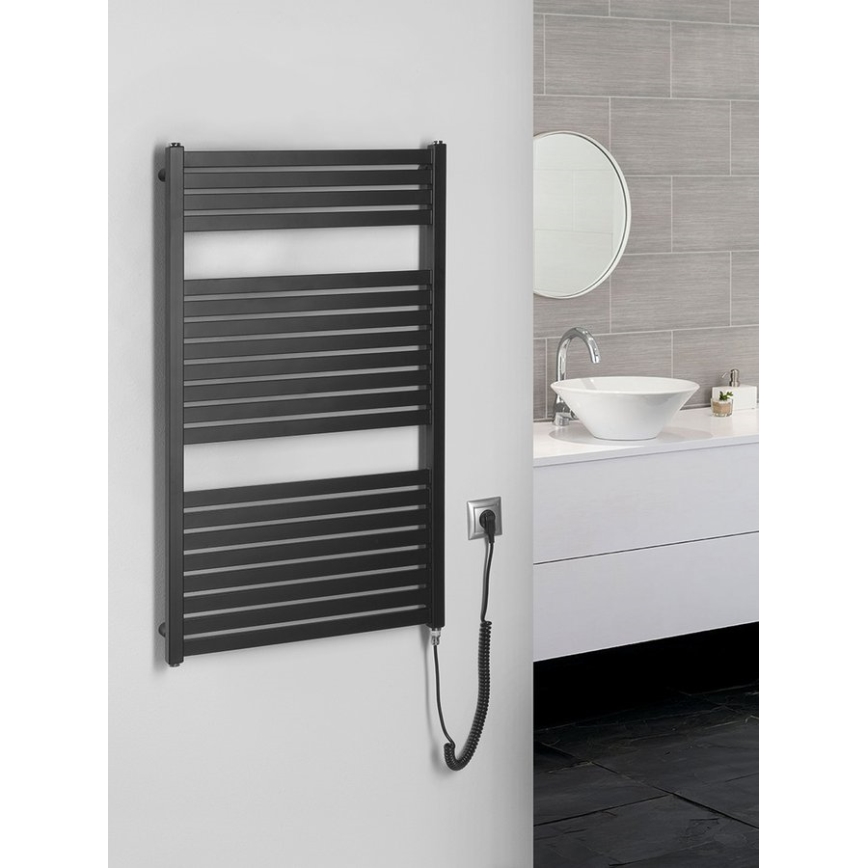 Aqualine - Radiador eléctrico para baño TONDI-E 400W 97x60 cm negro mate