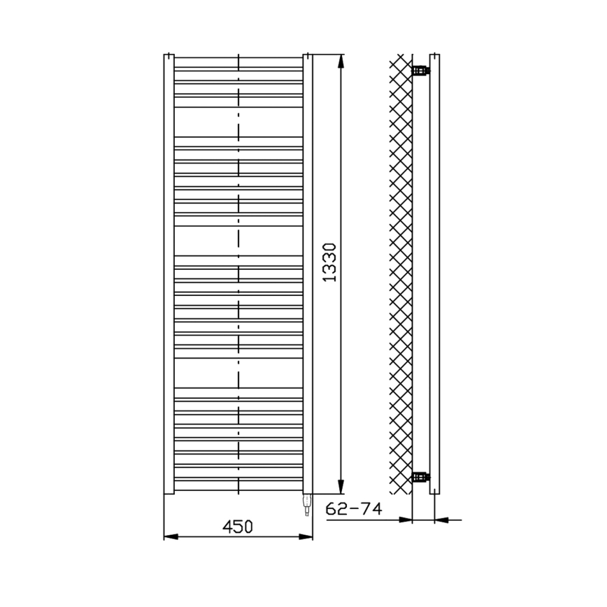 Aqualine - Radiador eléctrico para baño TONDI-E 500 W 133 x 45 cm blanco